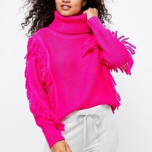 Lou & Grey hot pink fringe turtleneck sweater